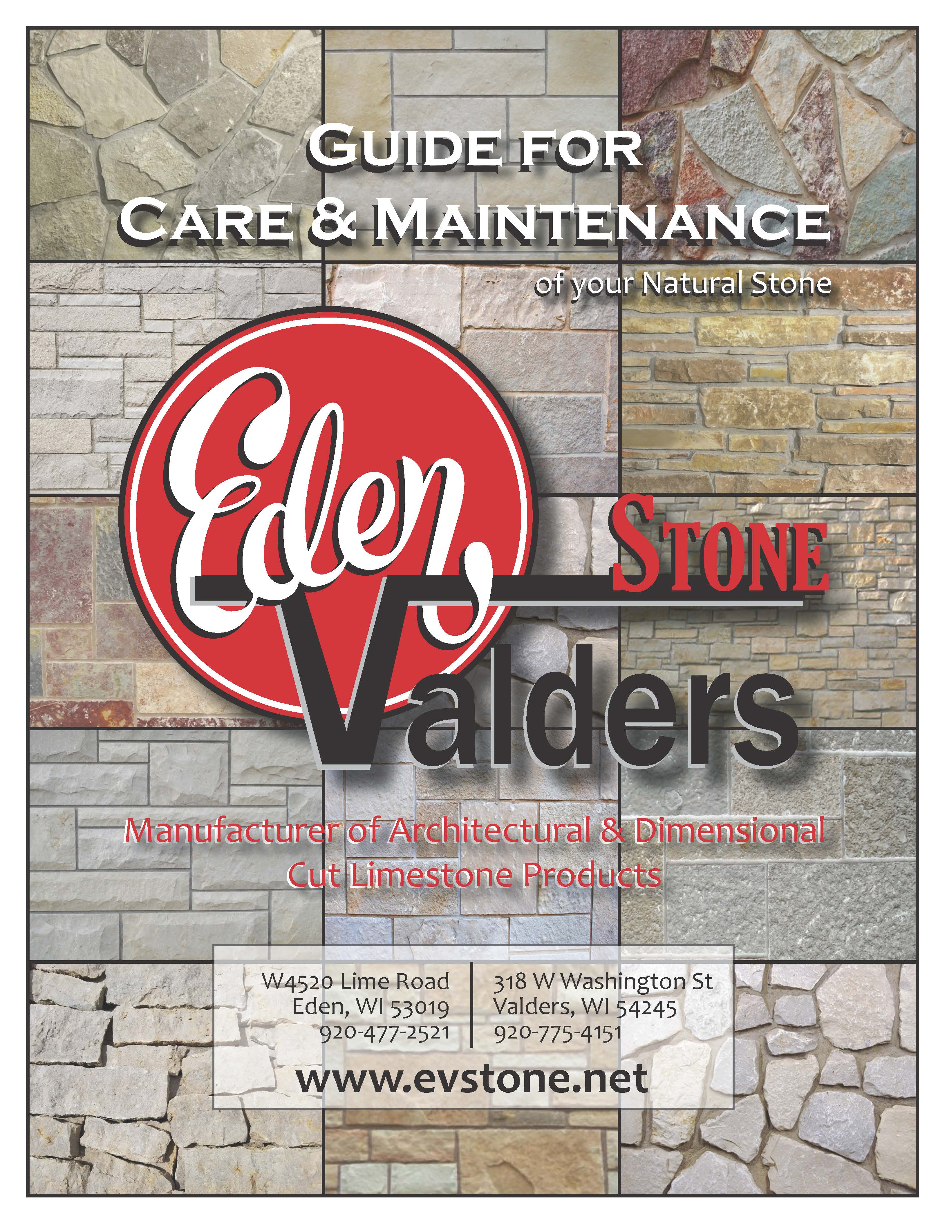 Care & Maintenance Guide cover page Eden Valders Stone